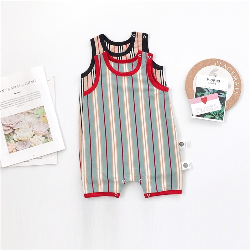 Bộ Áo Liền Quần Sát Nách Họa Tiết Kẻ Sọc Thời Trang Mùa Hè Cho Bé Trai Sơ Sinh