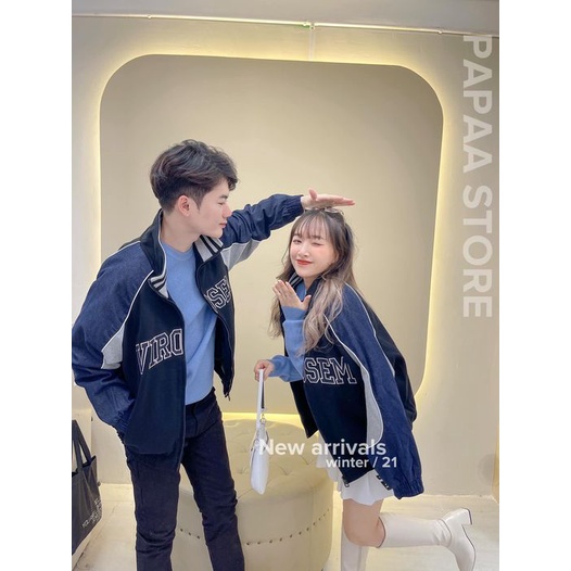 Áo khoác bomber nỉ nam nữ phong cách Hàn Quốc pha tay bò 885 PAPAA SHOP