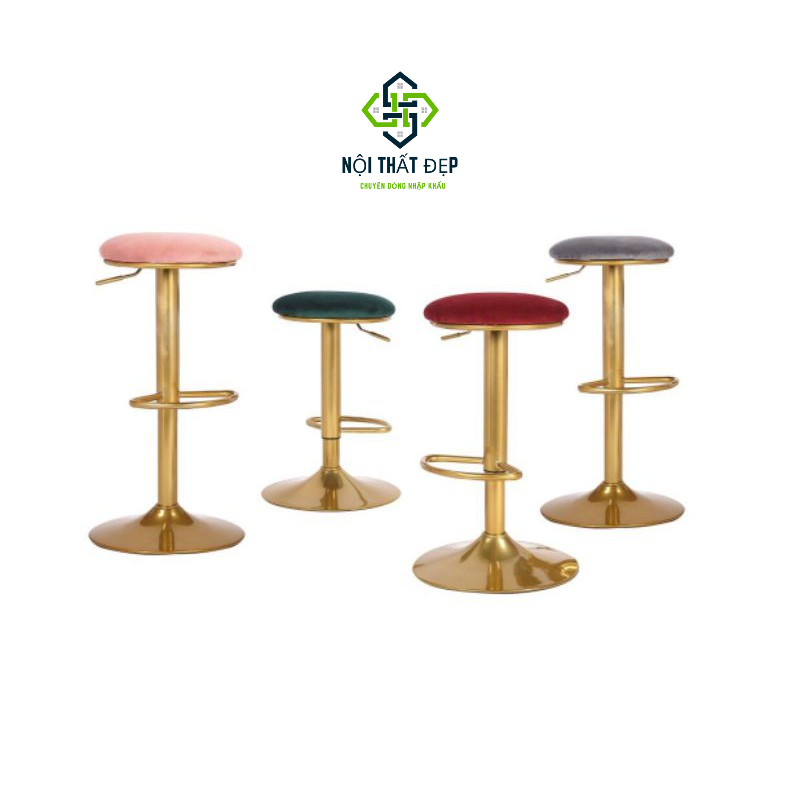 Ghế Xoay Quầy Bar Nệm Tròn Vải Nhung QB-330, Có Nâng Hạ Cao Thấp
