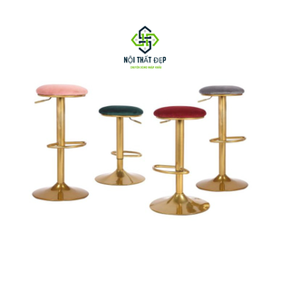 Ghế xoay quầy bar nệm tròn vải nhung qb-330, có nâng hạ cao thấp