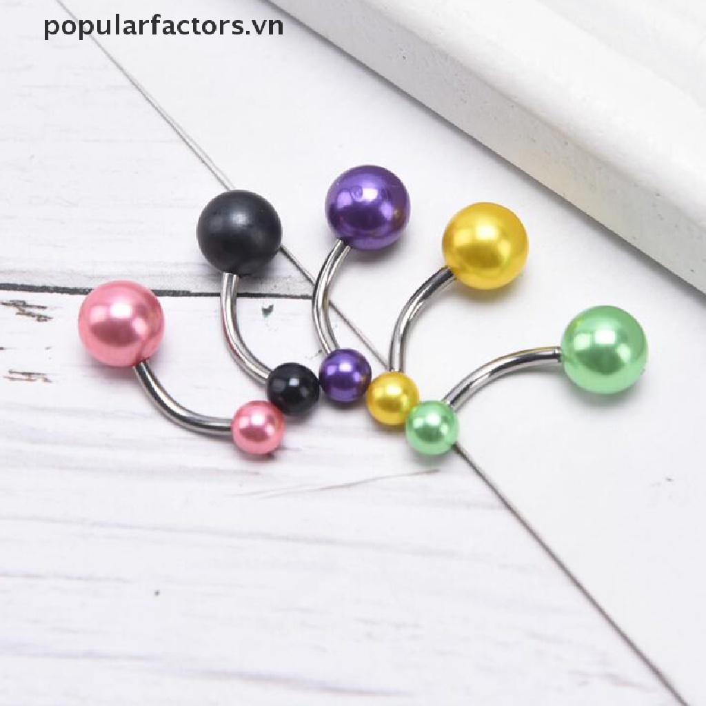 Set 10 khuyên rốn dạng thanh tạ đính ngọc trai nhân tạo nhiều màu sáng tạo