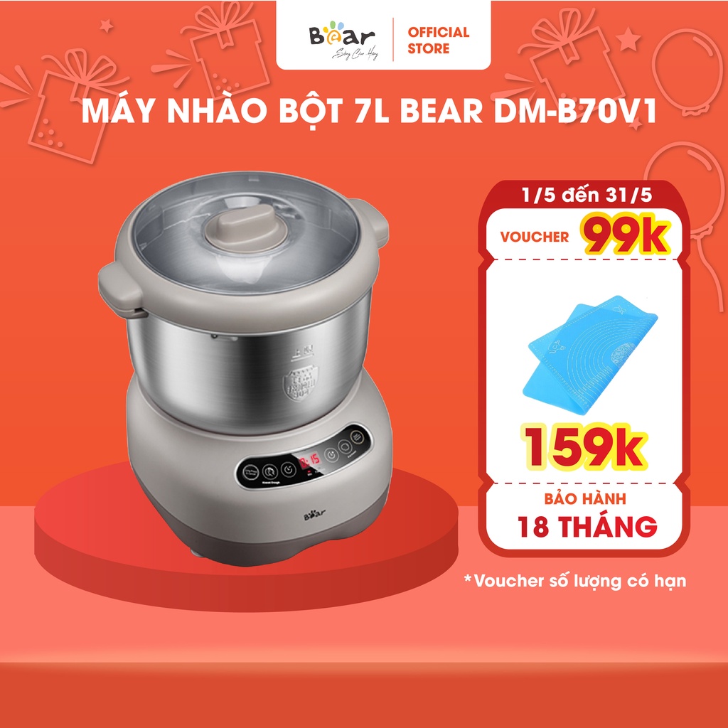 Máy Nhào Bột Bear 7L Đa Năng Ủ Bột, Trộn Bột, Nhồi Bột Nhanh Công Suất Lớn Bảo Hành Chính Hãng 18 Tháng - DM-B70V1