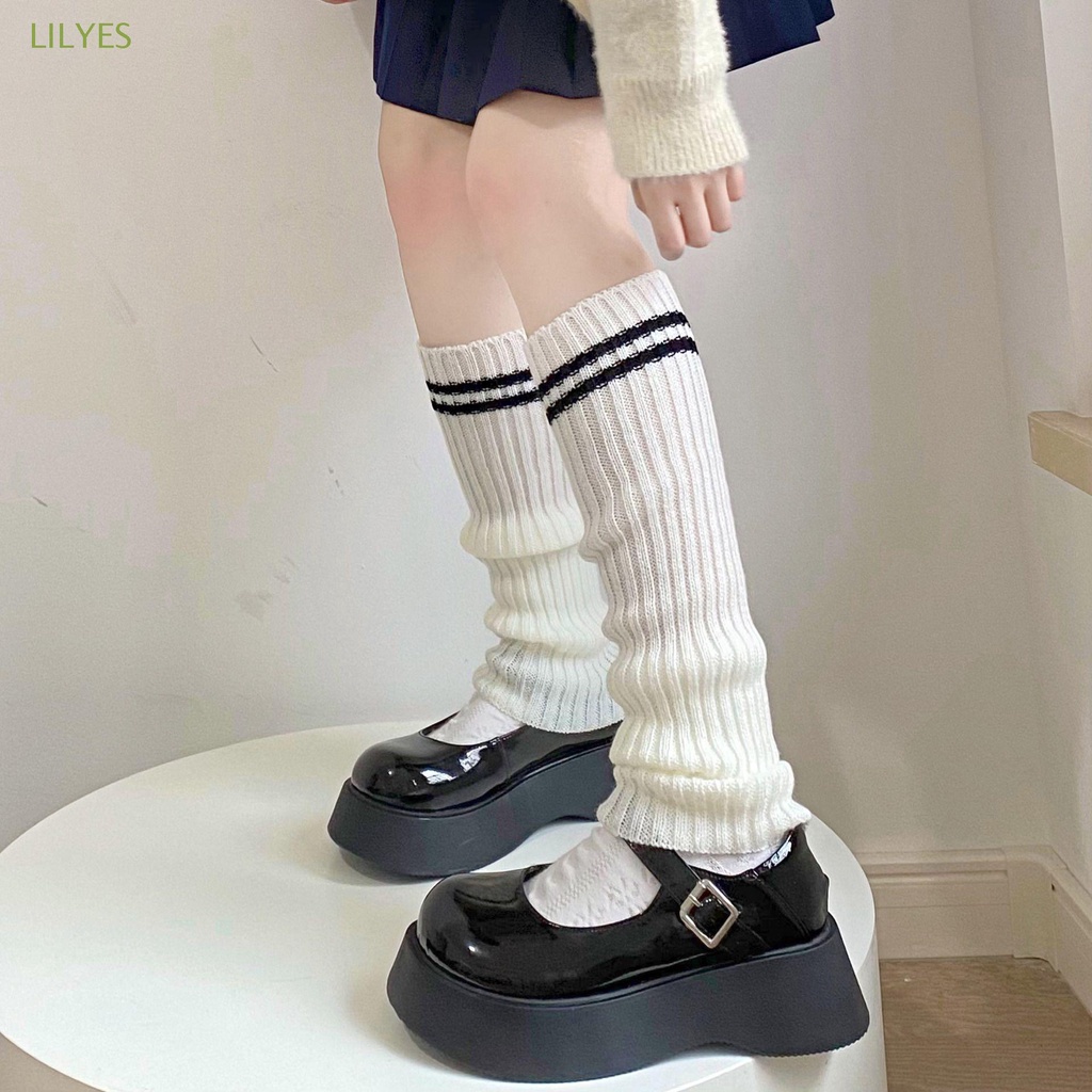 Tất ống chân dệt kim kẻ sọc màu sắc ngọt ngào phong cách lolita
