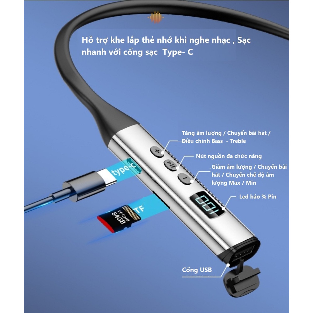 Tai Nghe Bluetooth 5.1 - KT886, Pin 800mAh Nghe Nhạc Và Đàm Thoại Từ 60 - 80 Giờ, Led Báo % Pin ,Có Khe Lắp Thẻ Nhớ