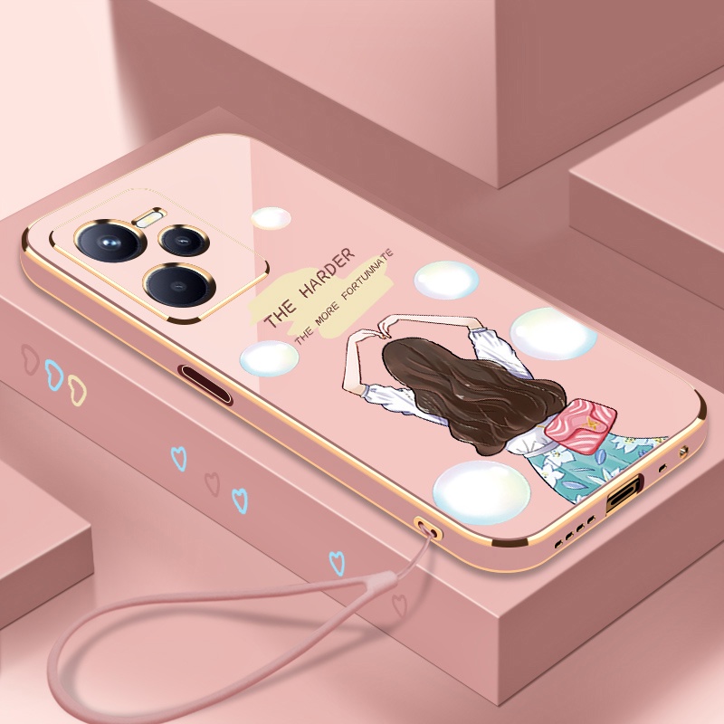 Ốp Điện Thoại Silicon Viền Thẳng Mềm Hình Hoạt Hình Có Dây Đeo Cho realme c35 c31 9 9i 9 pro