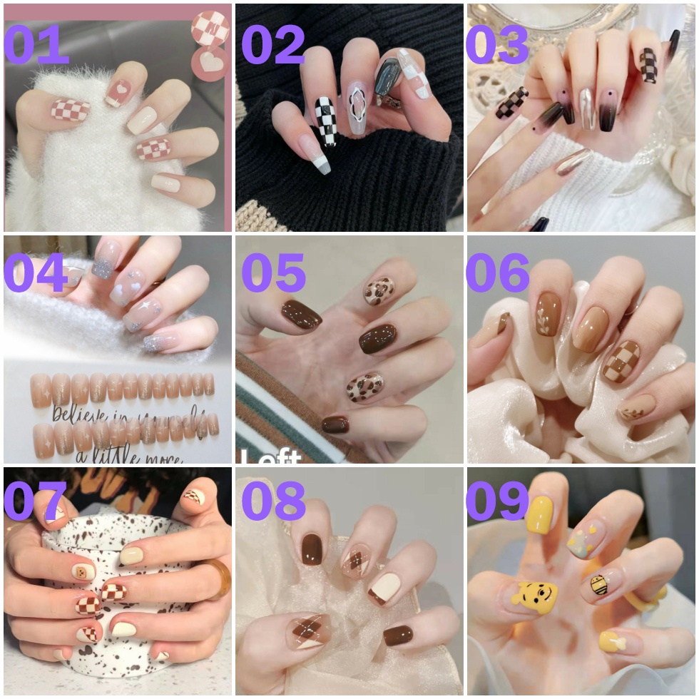 Set 24 Móng Tay Giả dài trong suốt đính nơ đá Gắn Nơ Xinh Xắn Thời Trang Cá Tính Cho Nữ móng giả đính nơ Kèm Keo Dán