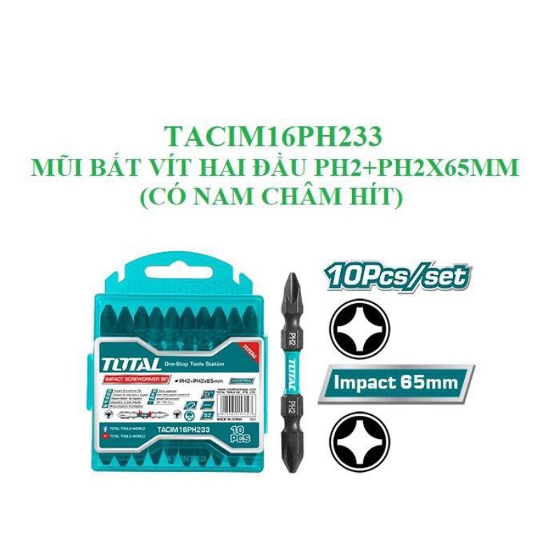 TACIM16PH233 Mũi bắt vít 2 đầu PH2+PH2x65mm total có nam châm hít