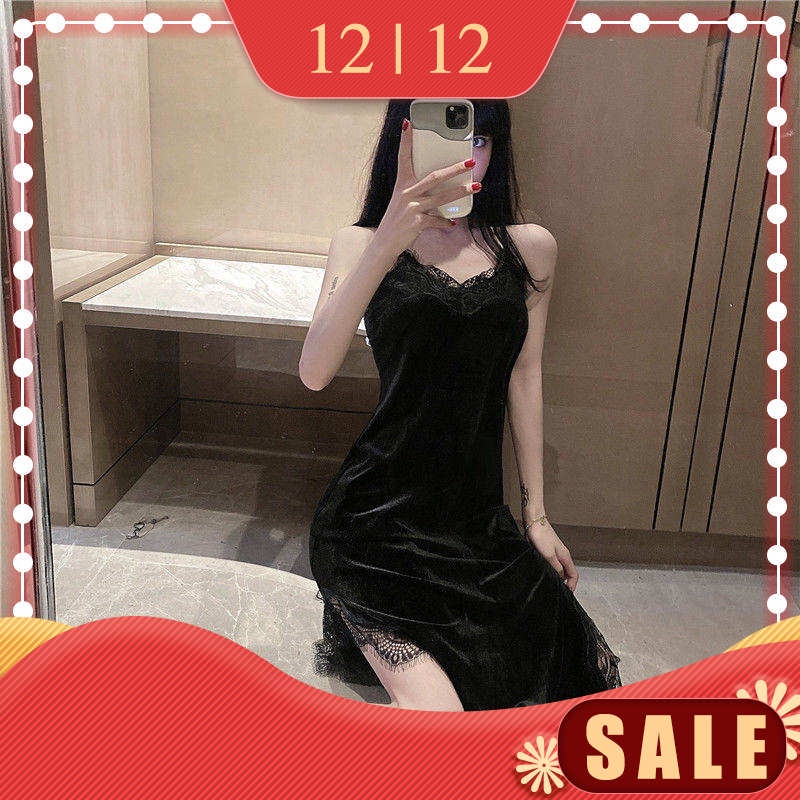 Đầm ngủ hai dây phối ren dáng ôm gợi cảm quyến rũ thời trang 2021