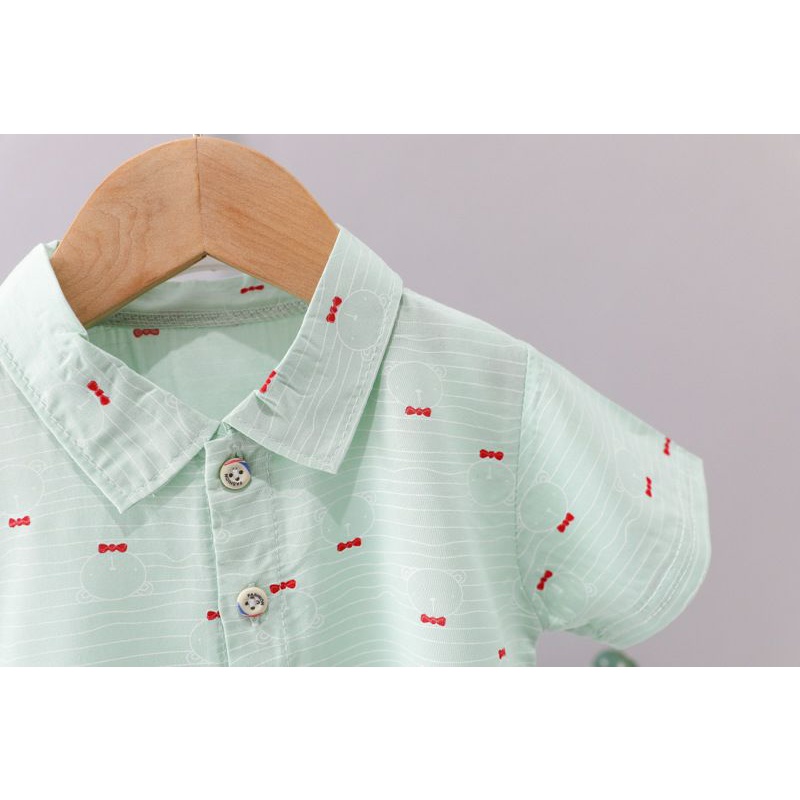 Bộ yếm kaki mềm cùng áo sơmi gấu Mialy Kids cho bé (8-17kg) - Áo sơmi cùng quần kaki mềm phong cách thể thao, năng động