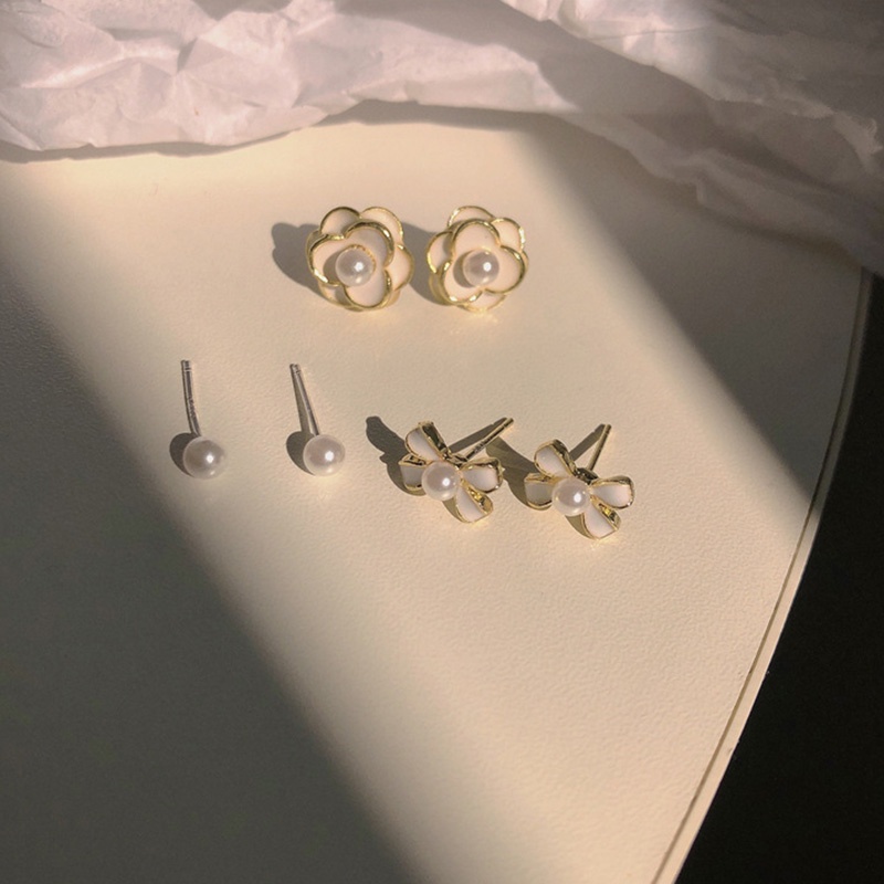 Bộ 6 Khuyên Tai Đính Nơ Trắng Thiết Kế Đơn Giản Ngọt Ngào