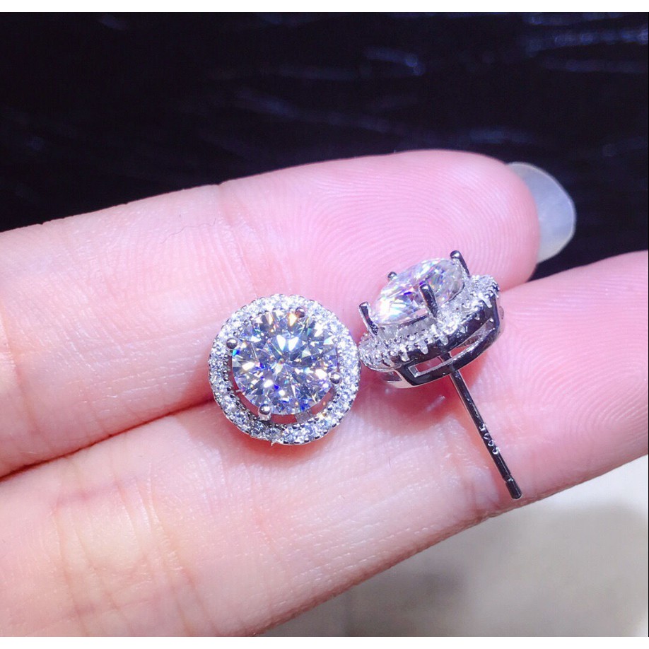 Bộ 2 Khuyên Tai Bạc Sterling S925 Hình Túi Moissanite Xanh Dương Thời Trang