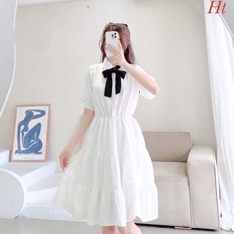 Váy xoè ba tầng nơ cổ HT11