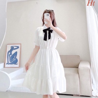 Váy xoè ba tầng nơ cổ HT11