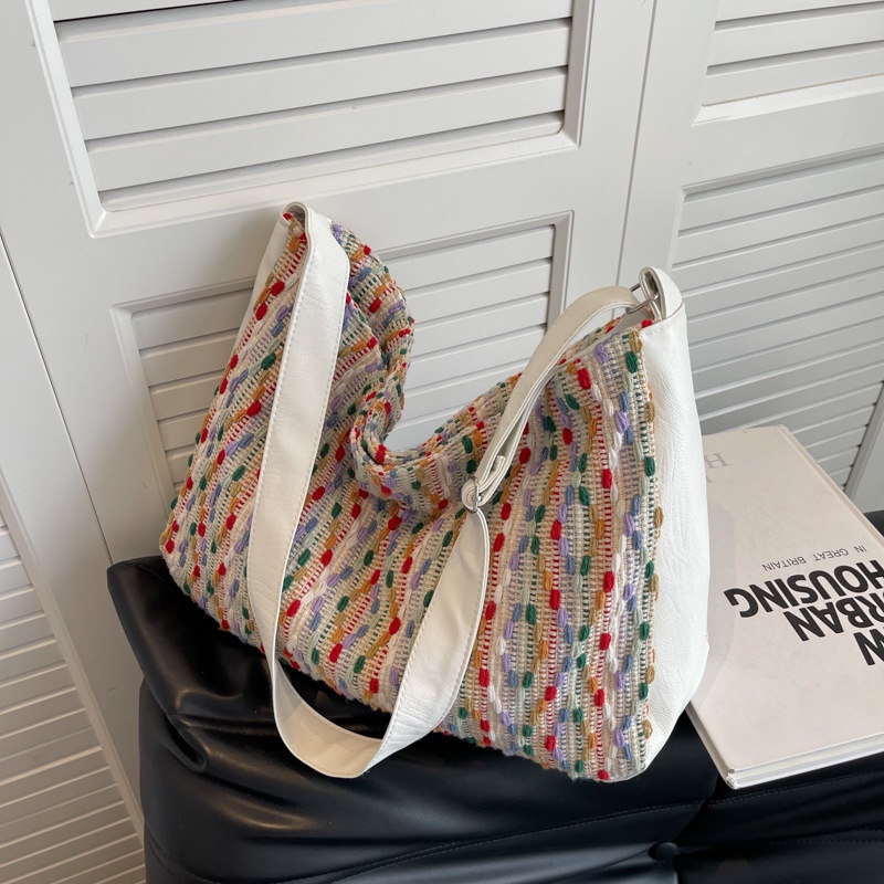 Túi Xách Đeo Vai Vải Canvas Màu Cầu Vồng Thời Trang Dành Cho Nữ