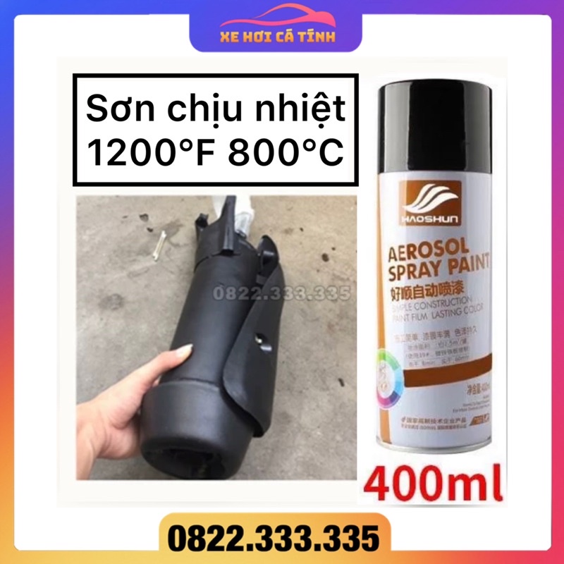 Sơn chịu nhiệt HaoShun 1200 màu đen mờ H2, chống cháy - sơn pô xe máy ô tô chuyên dụng hàng loại tốt chịu nhiệt độ cao