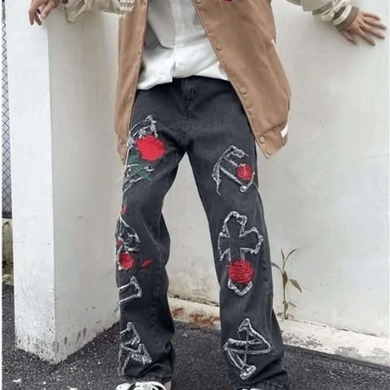 Quần jeans Thêu Hoa Phong Cách Nhật Bản Thời Trang Dành Cho Nam S-3XL