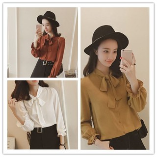 Sơ mi nữ tay dài cổ thắt nơ