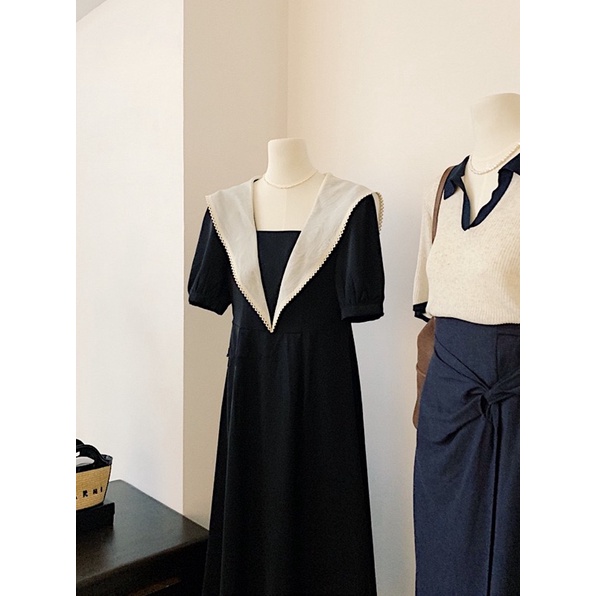 Váy suông phối cổ viền ren phong cách Hàn Quốc