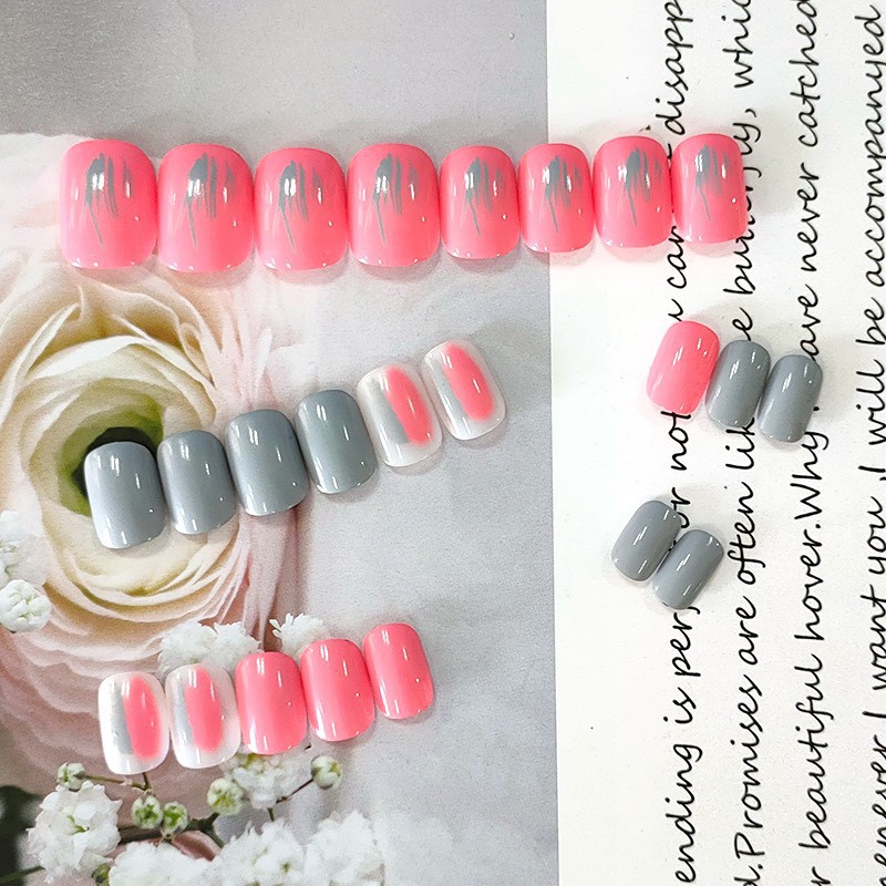 Set 24 móng tay giả đẹp trang trí họa tiết 3D dễ thương kèm keo AK