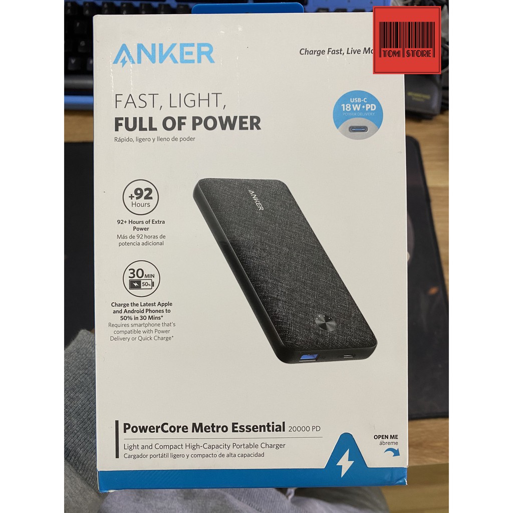 Pin sạc dự phòng 20000mAH ANKER PowerCore Essential 20000 PD - A1281  hỗ trợ sạc nhanh 18w dành cho iphone, ipad