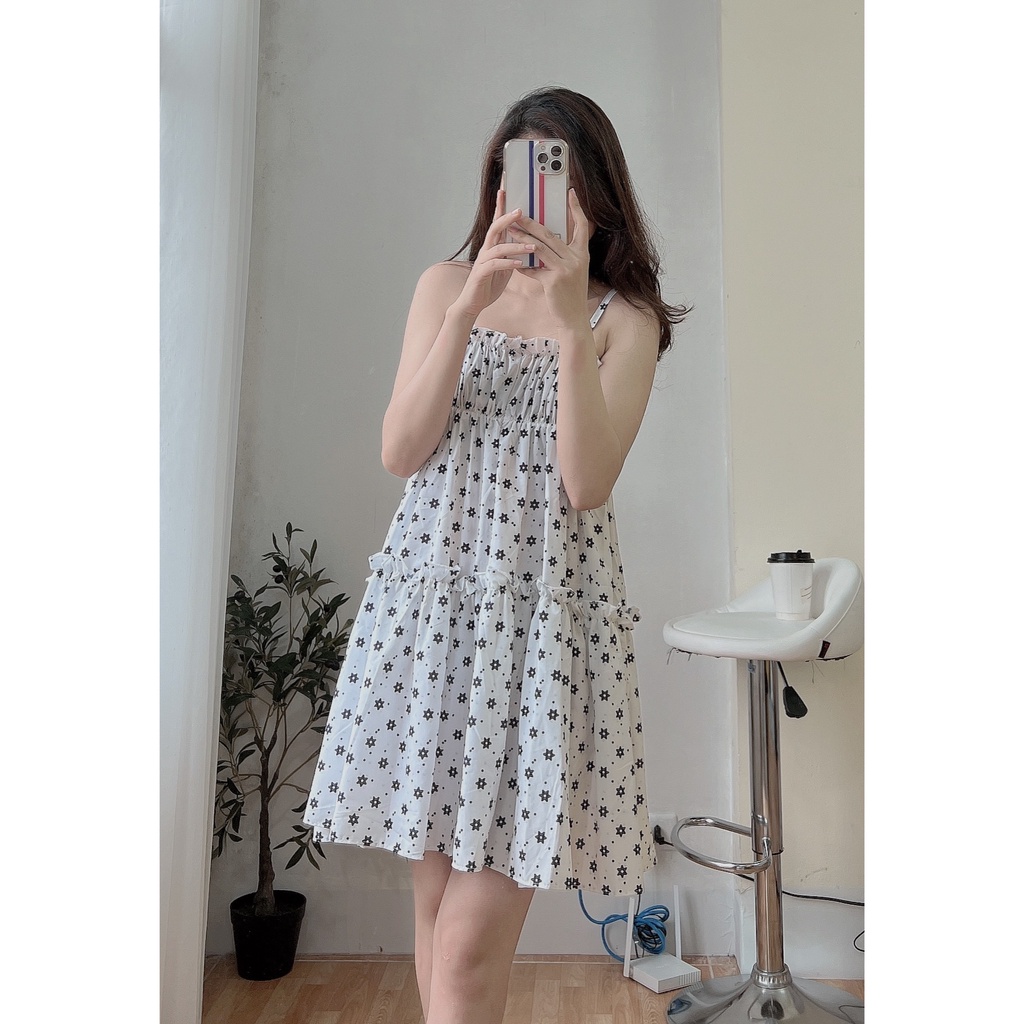 Đầm 2 Dây Hoa Chấm Bi PEONYB Nữ [FREESHIP] 🌸 Váy ngủ babydoll 3 tầng phối viền bèo tiểu thư mặc đi biển Ulzzang 🌸 | BigBuy360 - bigbuy360.vn
