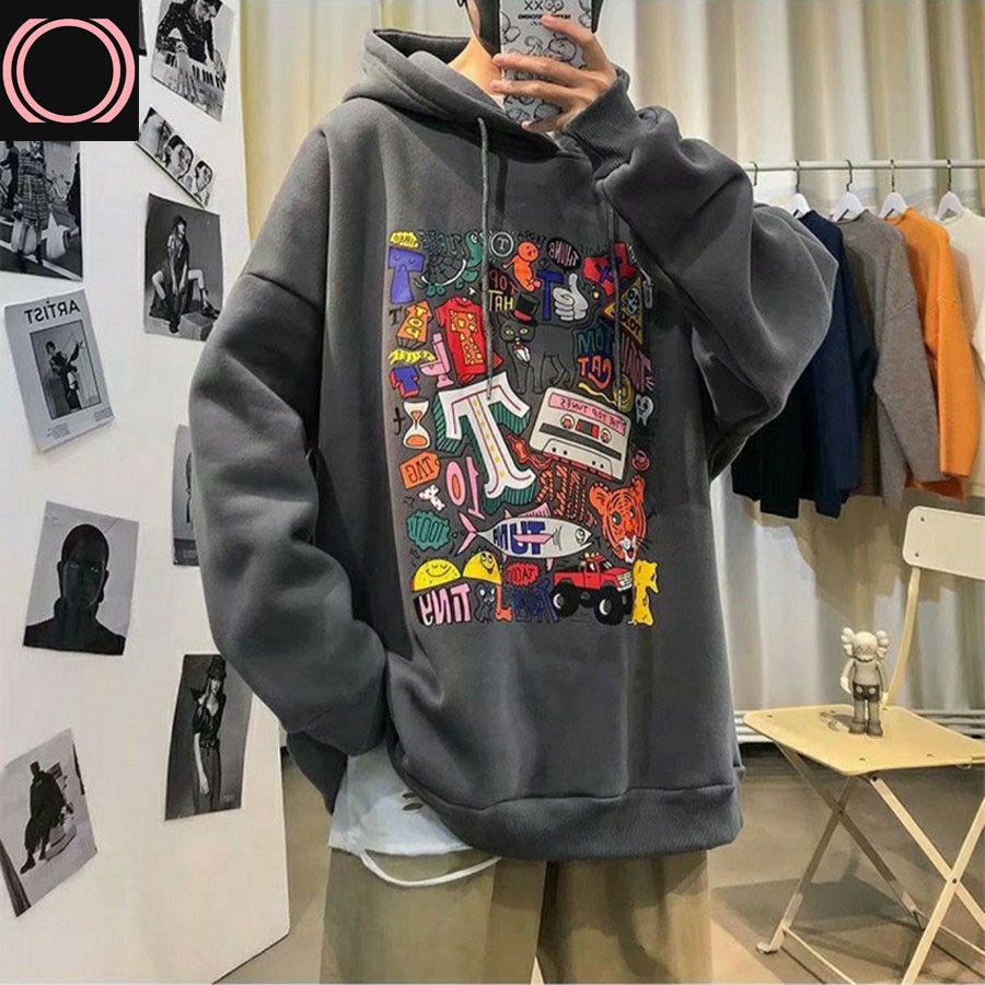 Áo Hoodie A787 Nam Nữ phong cách Harajuku cá tính chất nỉ trần bông họa tiết hoa văn nhiều màu từ 45-70kg | BigBuy360 - bigbuy360.vn
