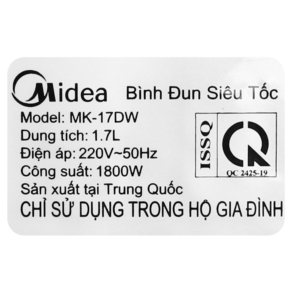 [Mã ELHADEV giảm 4% đơn 300K] Bình đun siêu tốc Midea MK-17DW