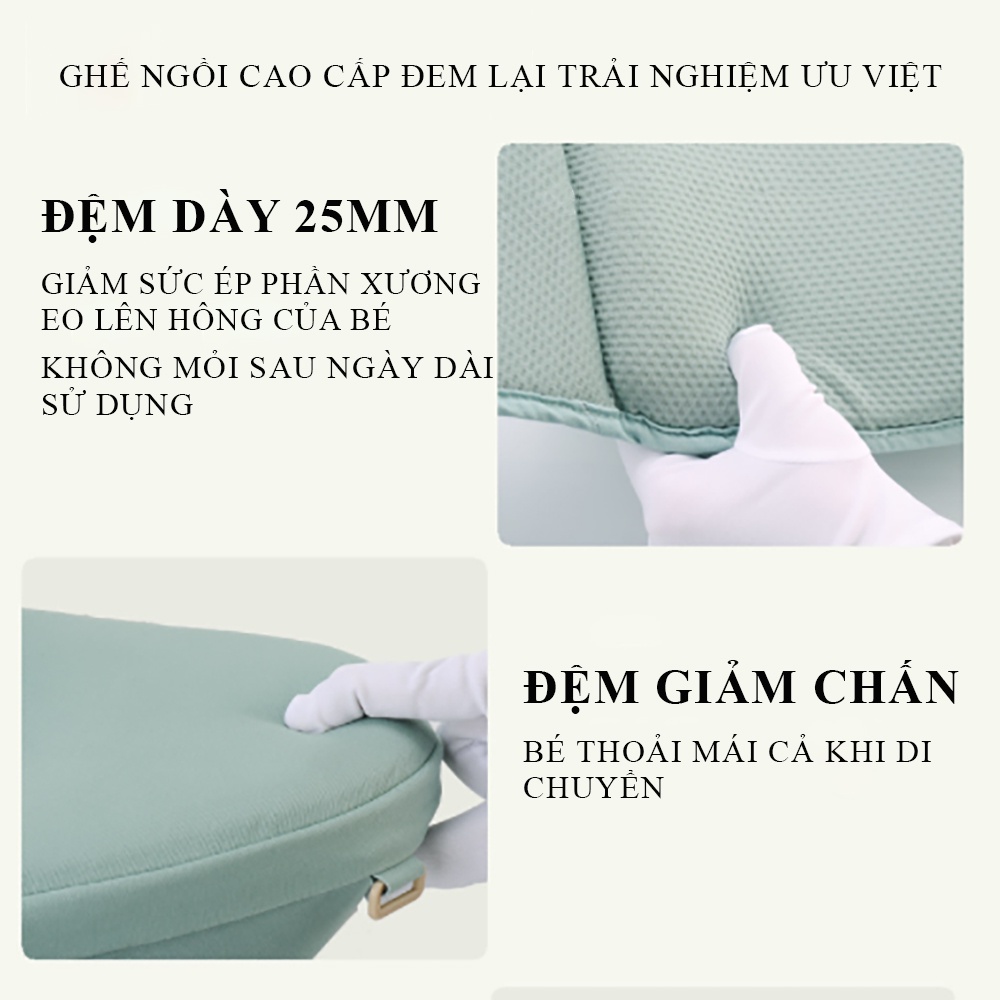 Địu em bé trợ lực có đỡ đầu, ngăn chưa đồ, bệ ngồi cho trẻ từ 0-36 tháng, địu ngồi đa năng HAPPY WALK nhiều tư thế