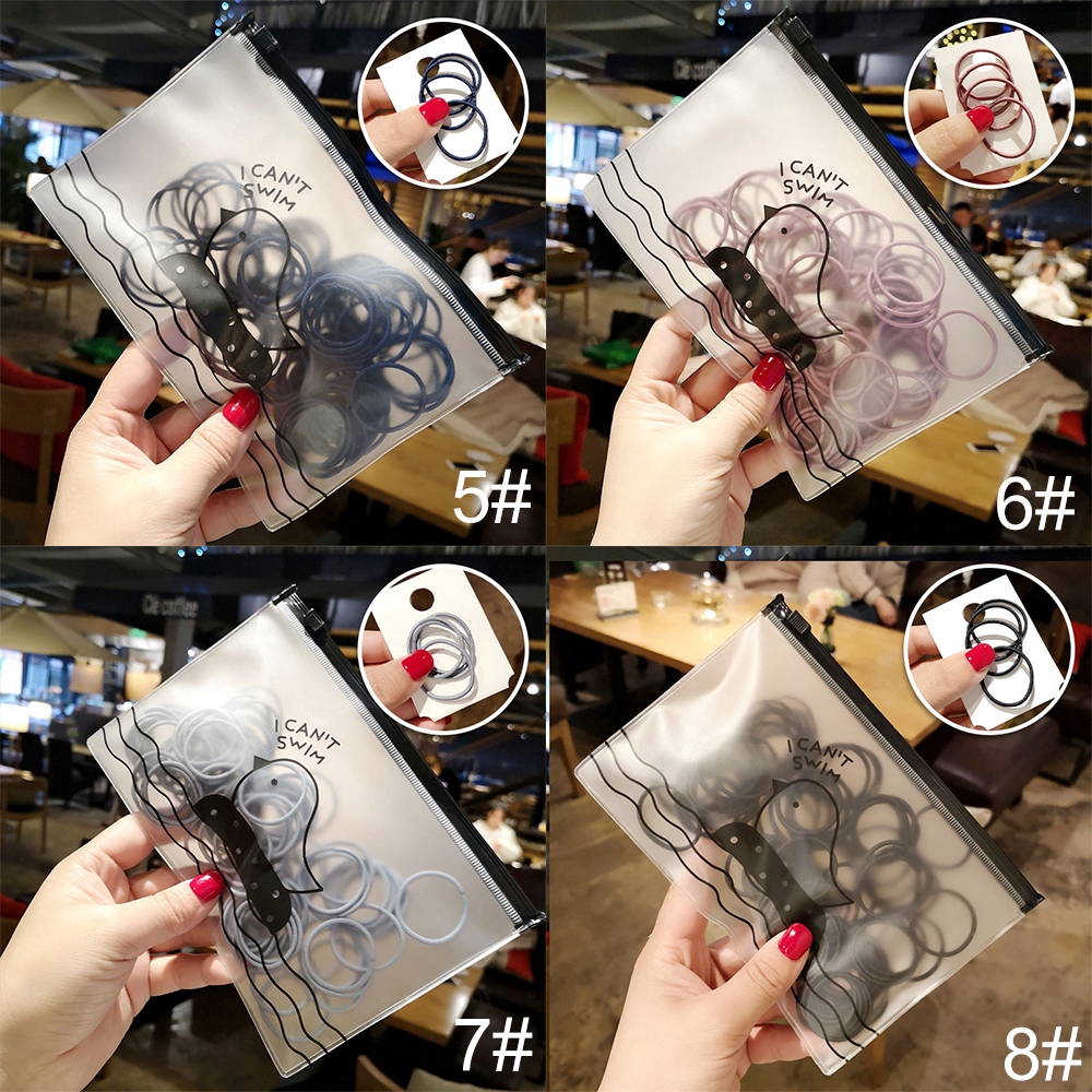 Bộ 100 dây thun buộc tóc co giãn có nhiều màu phong cách Hàn Quốc cho bé gái