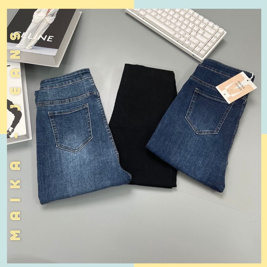 (freeship) Quần Jeans  ống Suông Lưng Cao Nữ Rách Lai ống Quân shop Maika-Jeans
