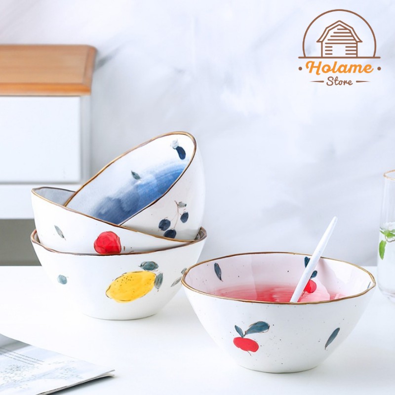 Tô ăn mì , bát úp mì đựng đồ ăn họa tiết hoa quả nhiều màu sắc Holame