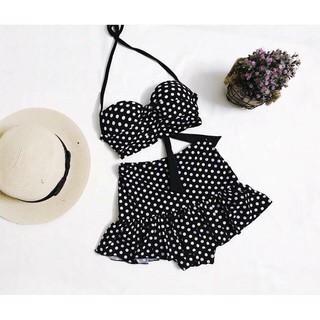Bikini hai mảnh chấm bi có gọng nữ tính kín đáo mặc đi biển đi bơi ( có ảnh chụp thật)