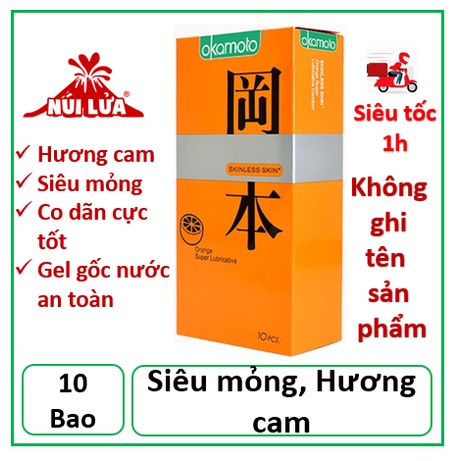 Bao Cao Su Okamoto Skinless Skin Orange Lubricated Hương Cam - Hộp 10 Cái