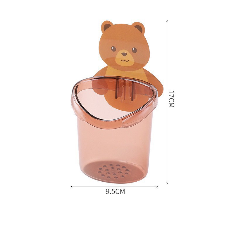 Cốc gấu dán tường đựng bàn chải đánh răng cute trong nhà tắm 2 màu 9.5cm*17cm - QUEENHOUSE QH22