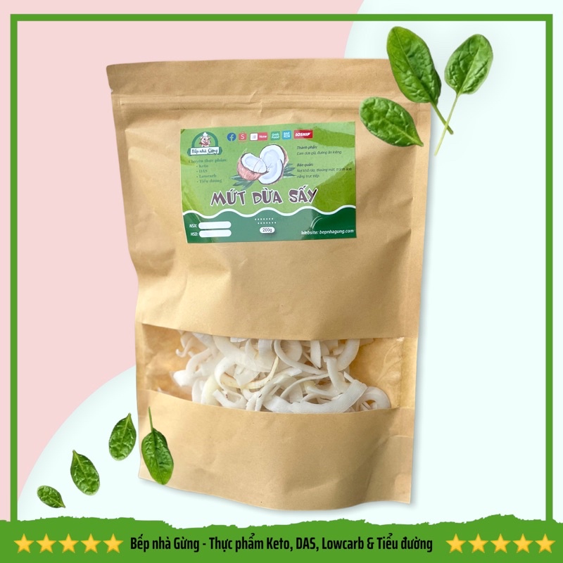 Mứt dừa sấy (200gr) - For Keto, DAS, Lowcarb, Eatclean &amp; Tiểu đường