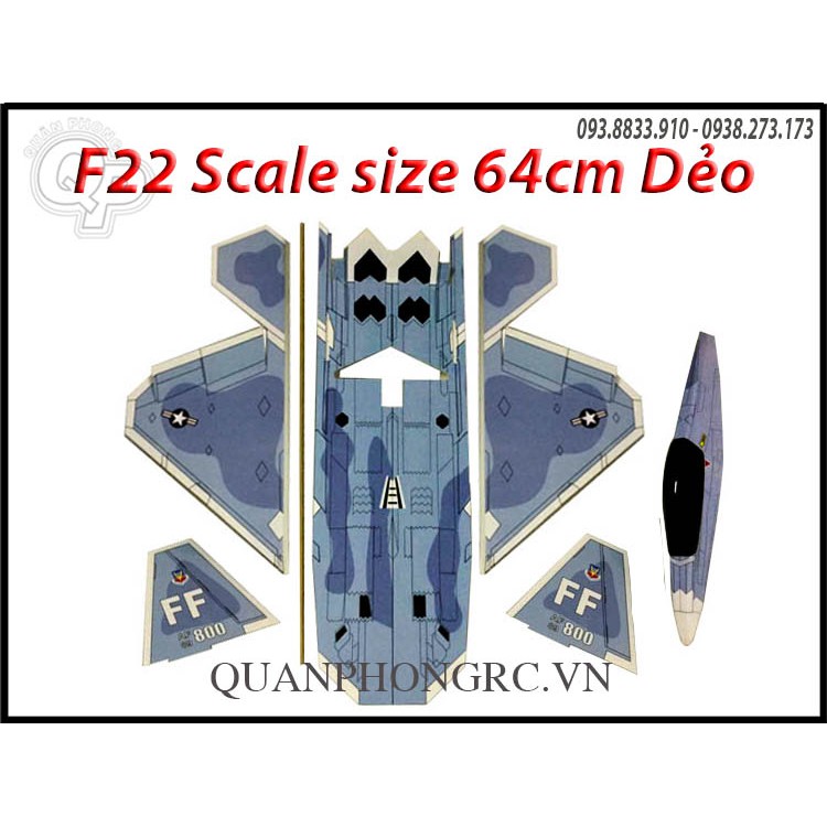 Vỏ Kit dẻo F22 full decal size 64cm