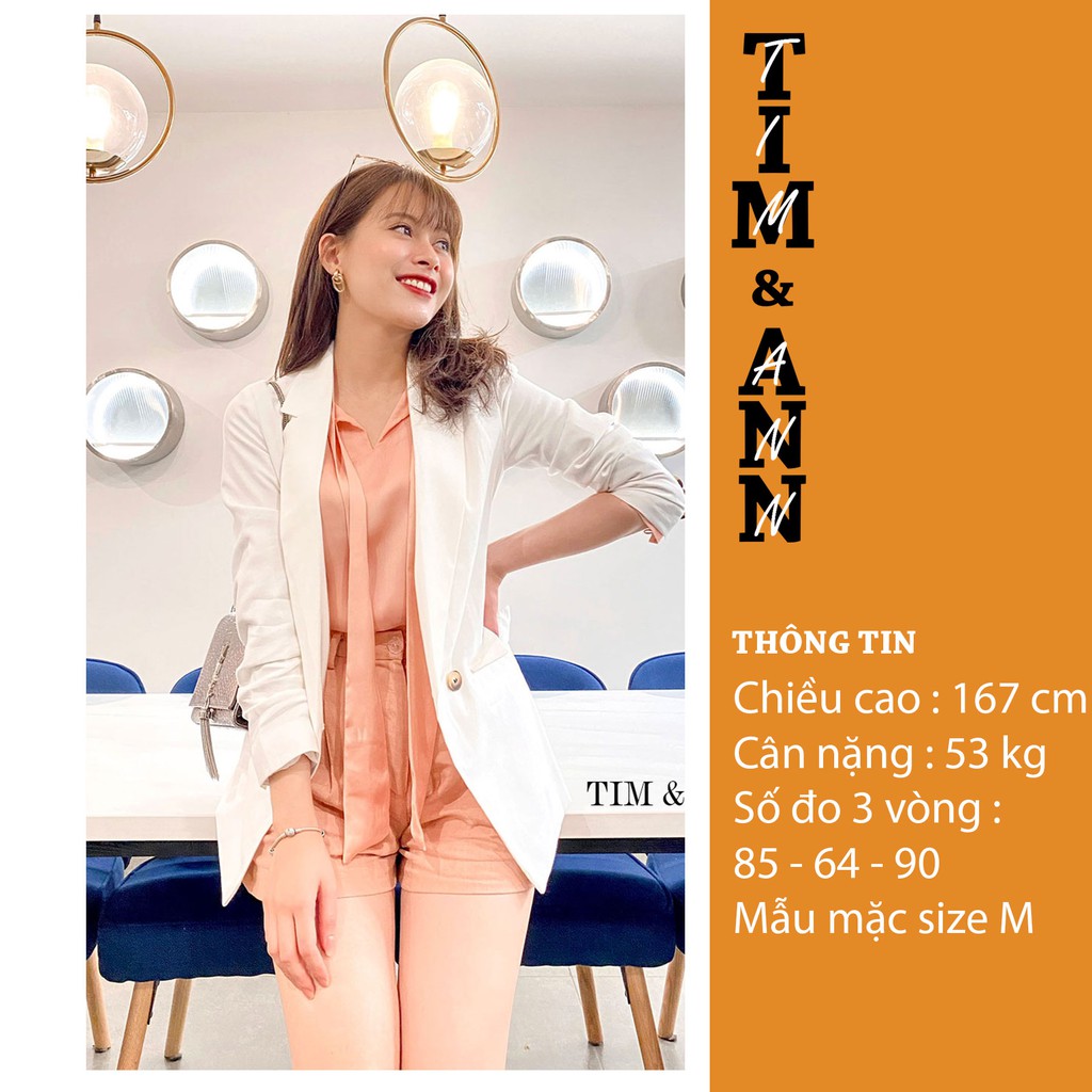 Áo Blazer Nữ  2 Lớp - Màu Trắng Chiết Eo 0203WH - Thời Trang Nữ Tim & Ann