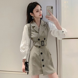 (s23) đầm Jumpsuit Hàn Quốc ulzzang công sở gồm áo và chân váy