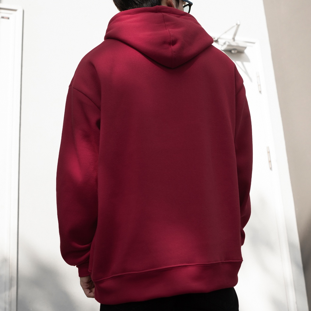 Áo Hoodie Thêu Logo Champion Sắc Nét Vải Nỉ Bông Cotton Form Rộng Rãi Unisex Màu Đỏ Đô