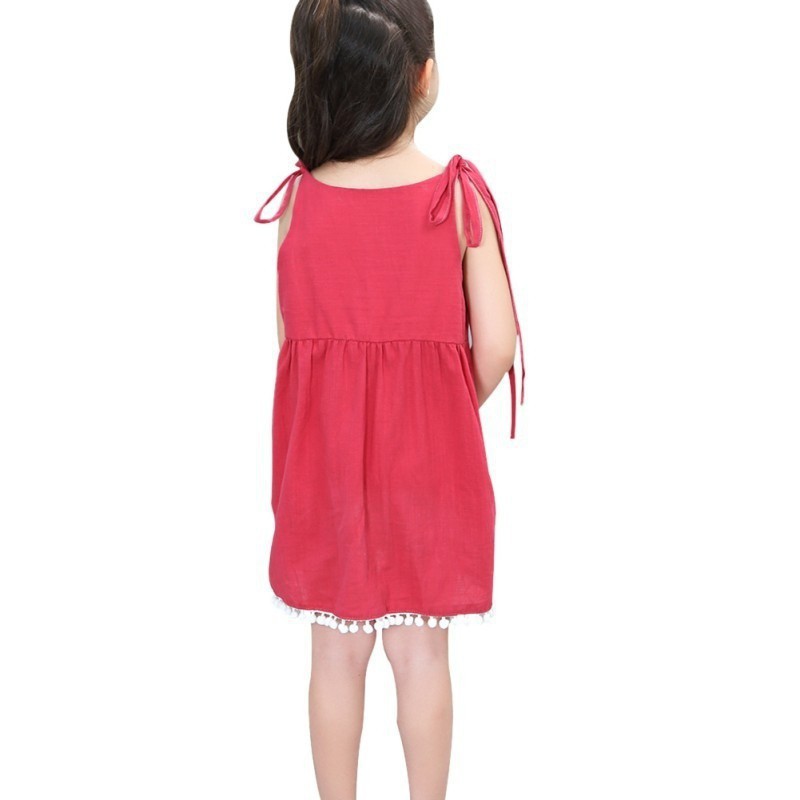 KIDSCLOTHING Đầm công chúa cotton đỏ có ren bông vải dưới chân váy cho bé gái -Hàng nhập khẩu