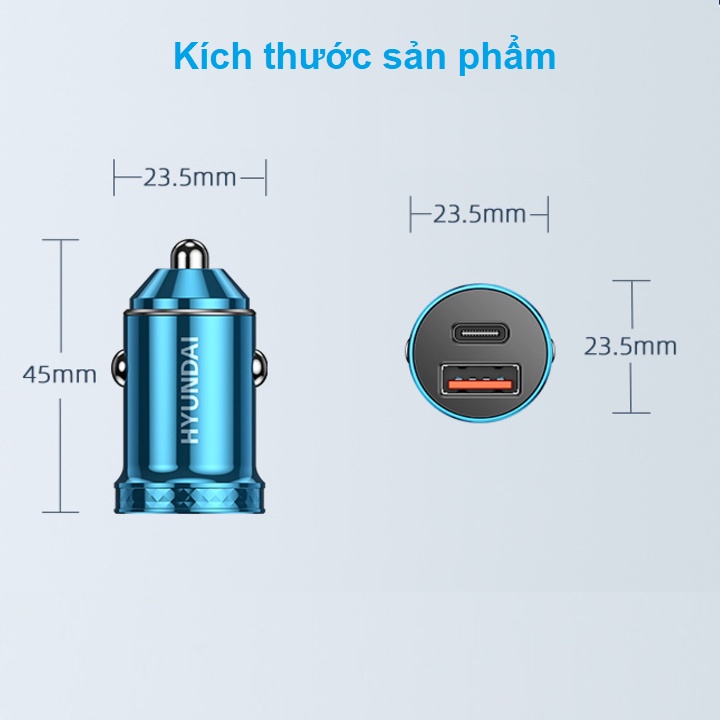 Tẩu sạc nhanh ô tô Hyundai HY-40C tích hợp 2 cổng sạc - HÀNG CHÍNH HÃNG