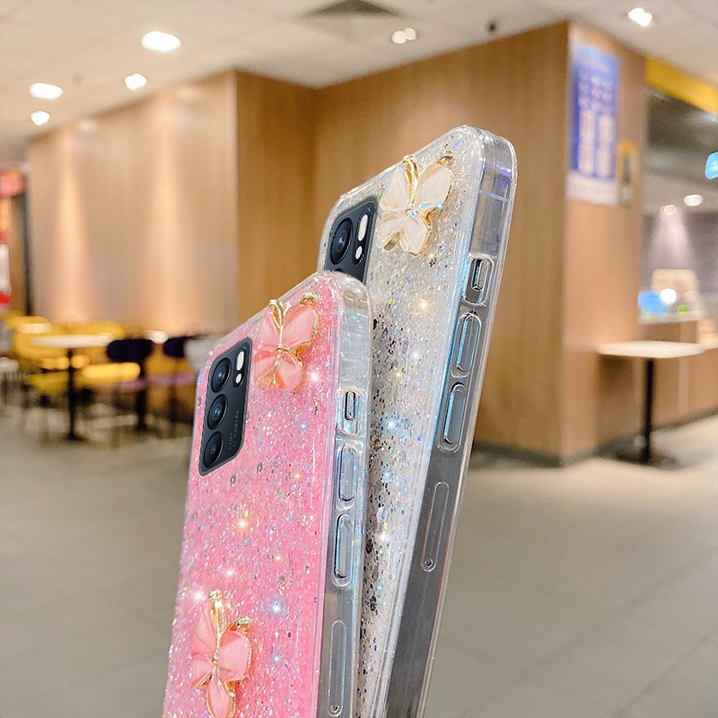 Ốp Điện Thoại Silicon Đính Kim Tuyến Sang Trọng Kèm Dây Đeo Cho OPPO Reno 6 5 4 3 4G 2 2F