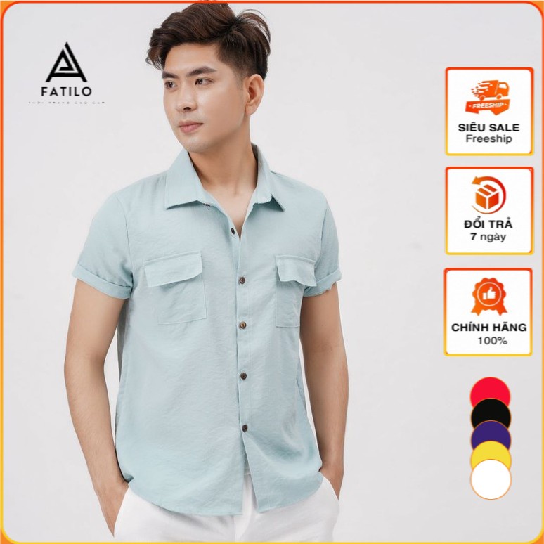 Áo Đũi Nam Cổ Bẻ Sơ Mi Đũi Áo Ngắn Tay Nam có cổ túi hộp FATILO AD18 | BigBuy360 - bigbuy360.vn