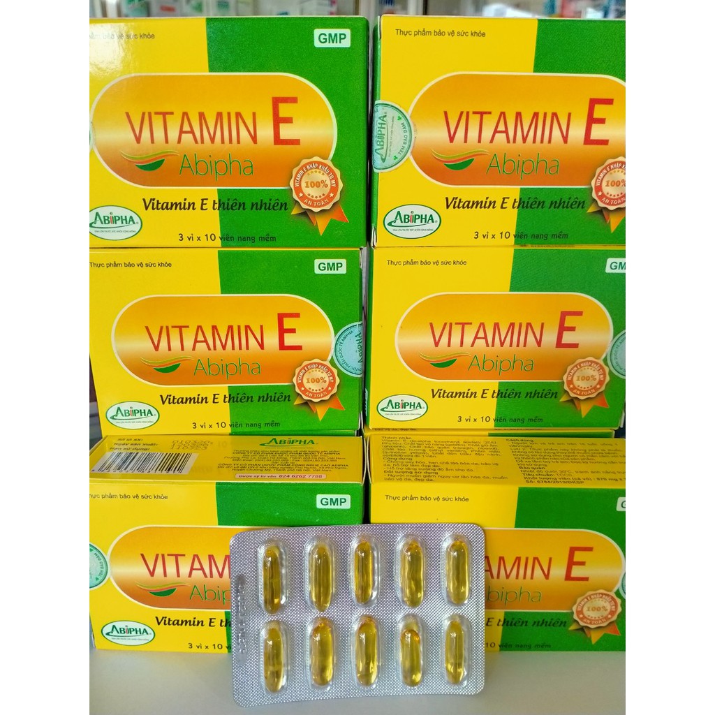 VITAMIN E Abipha Hộp 30 viên hạn chế lão hóa giúp làm đẹp da..