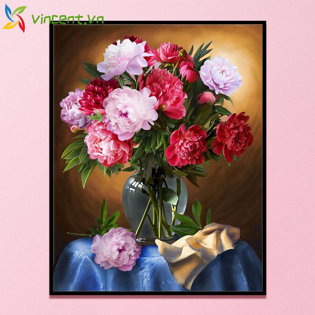 (canvas no printing) Tranh Thêu Chữ Thập DIY 11CT Vải Cotton Hình Hoa Mẫu Đơn