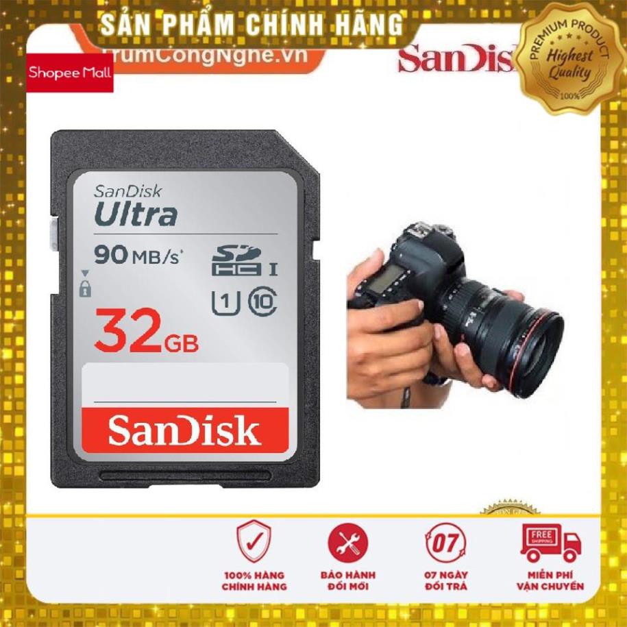 (giá khai trương) [Mã ELFLASH5 giảm 20K đơn 50K] Thẻ nhớ Máy Ảnh SD Sandisk Utral Class10 32GB 90MB/s - Tốc độ cao