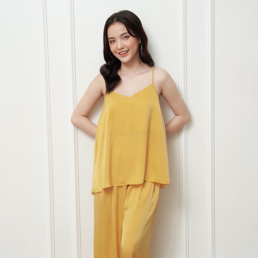 Áo 2 dây lụa nữ mặc nhà, camisole suông satin hai dây lịch sự Hàn Quốc có nút điều chỉnh dây Basicci L.A2D-01 - jisilk