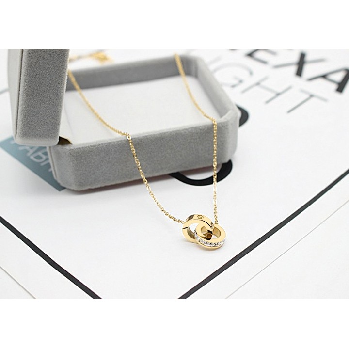 Dây chuyền titan nữ 2 nhẫn lồng đính đá siêu đẹp, bền màu, hợp thời trang, dễ phối đồ