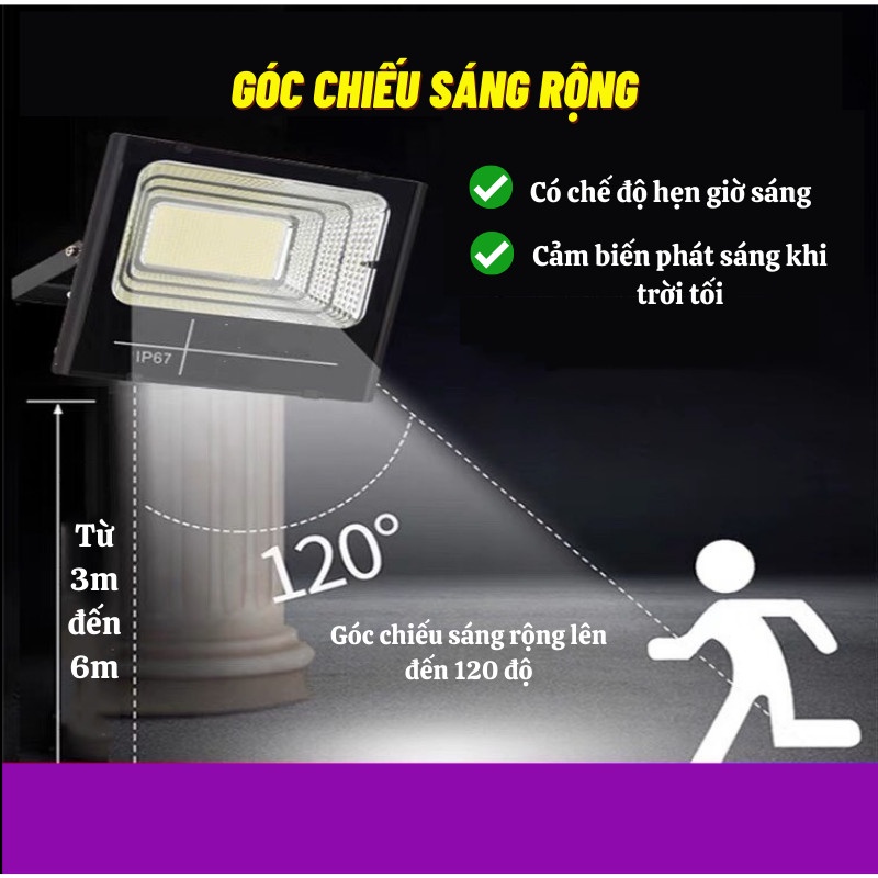 Đèn Năng Lượng Mặt Trời, Đèn Led Pha Ngoài Trời Chống Siêu Sáng Nước Kèm Điều Khiển