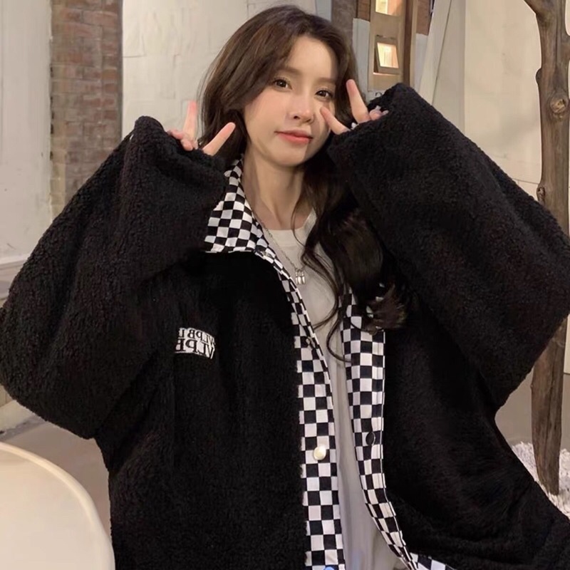 TKLIHN Áo khoác lông 2 mặt ULZZANG kẻ Caro hot TREND 2022 kèm 2 ẢNH THẬT CUỐI